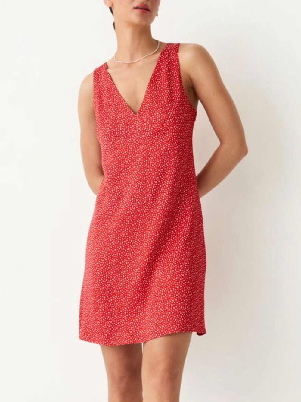Red floral V-Neck silk slip dress